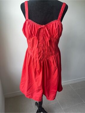 Red Lace-Trim Sundress with Bow Accent